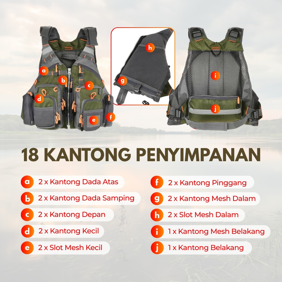 Gambar produk LIXADA Rompi Pancing Fishing Life Jacket Multi Slot - GDS09