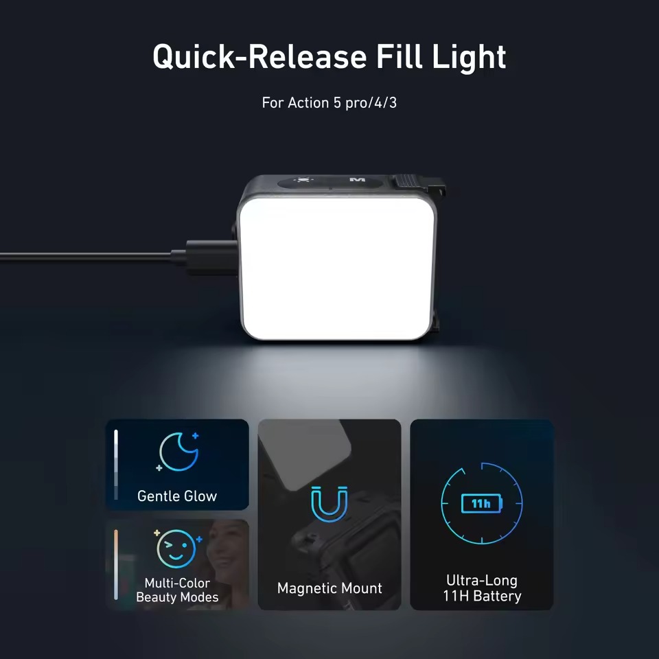 Gambar produk TELESIN Quick Release Mini Fill Light for DJI Osmo Action 3/4/5 Pro - S5-BGD-08-TDJ