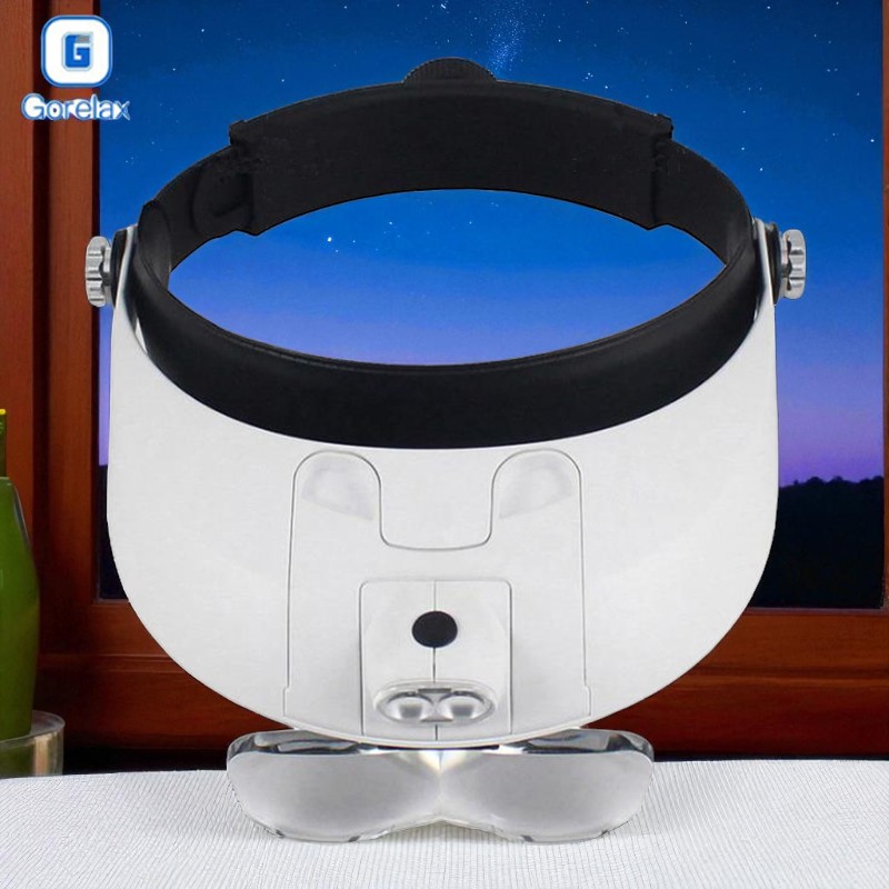 Gambar produk GORELAX Kaca Pembesar Headband Reparasi Magnifier with 2 LED 5 Lens 6X - MG81001-G