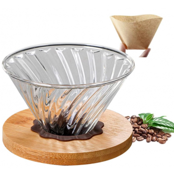 Gambar produk PORBU Filter Penyaring Kopi V60 Coffee Dripper Borosilicate 3-4 Cup - P1