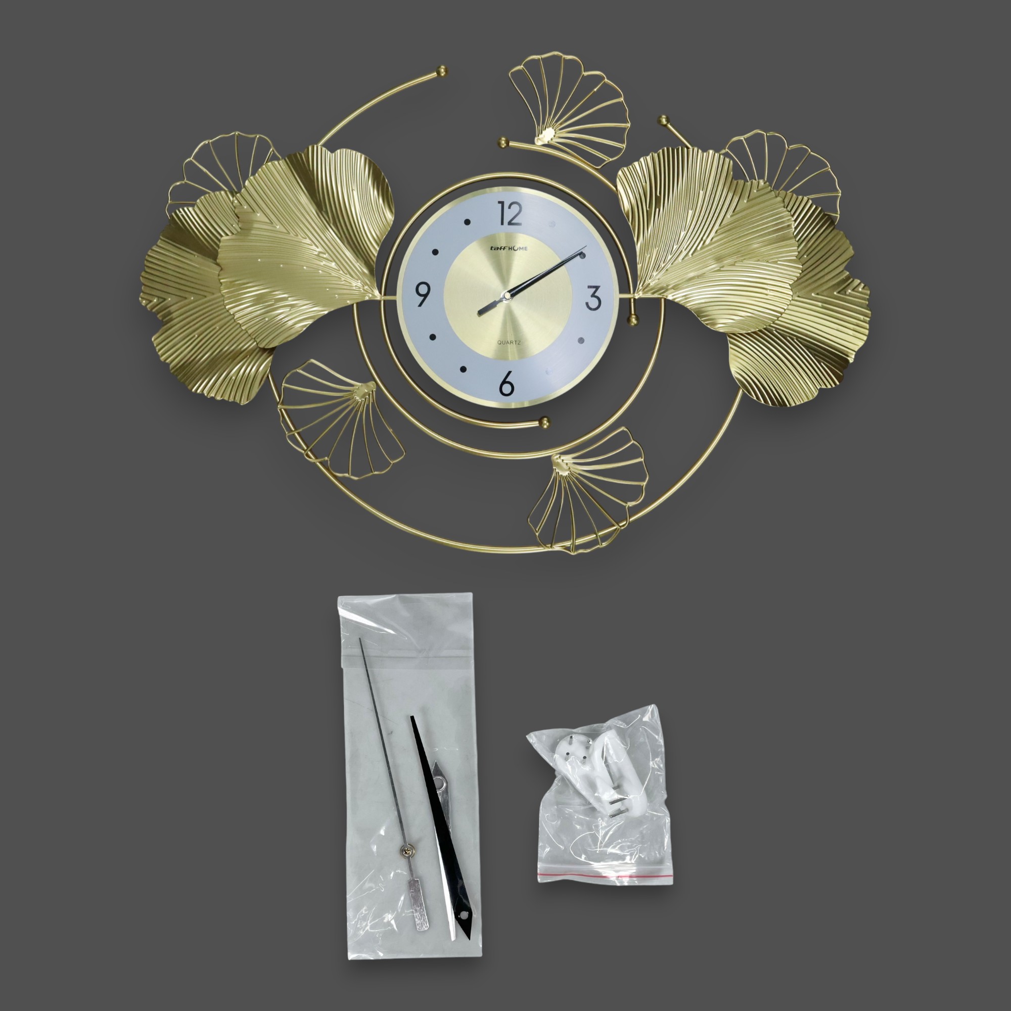 Gambar produk TaffHOME Jam Dinding Besi Elegan Ginkgo Biloba Silent Movement 78.5cm - 2886J