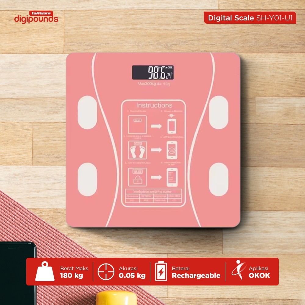 Gambar produk Taffware Digipounds Timbangan Badan Digital Scale Temperature 180kg - SH-Y01-U1