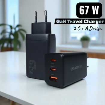ESSAGER Kepala Charger USB Fast Charging Multi Port 67W GaN QC4.0 - ECT67W-LJB01-Z