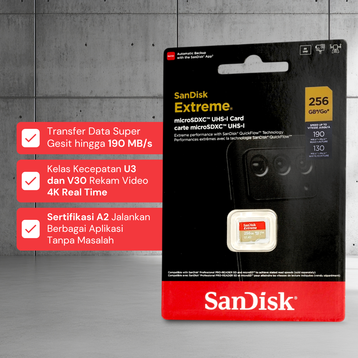 Gambar produk SanDisk Extreme microSDXC V30 A2 U3 256GB-SDSQXAV-256G