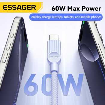 Gambar produk ESSAGER Kabel Data Type C to Type C PD Fast Charging Braided 3A 60W 1M - ES-X73