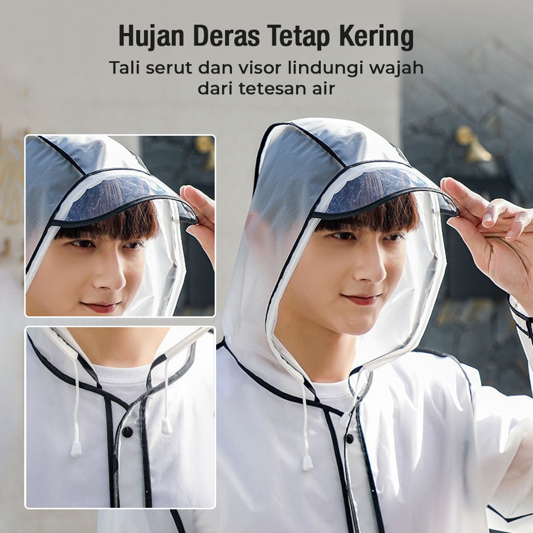 Gambar produk FJUN Jas Hujan Portable Raincoat Transparent Poncho with Hood L - FJ300