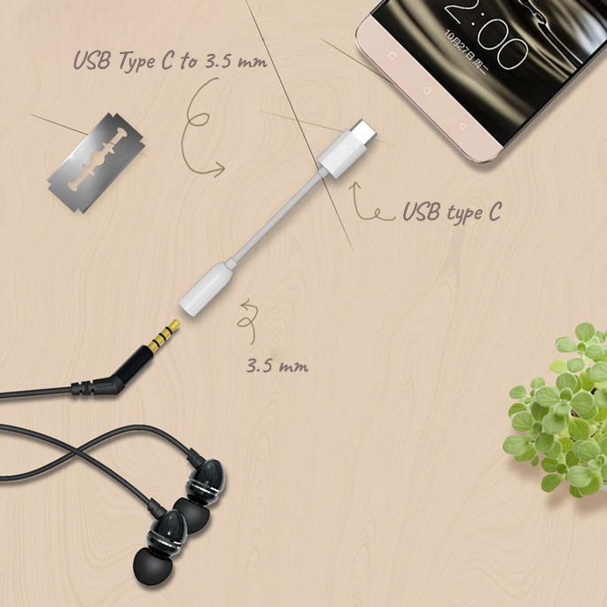 Gambar produk USB Type C 3.1 to 3.5mm Audio Jack Converter 10.5cm - L41