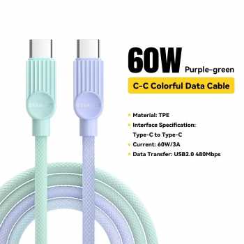Gambar produk ESSAGER Kabel Data Type C to Type C PD Fast Charging Braided 3A 60W 1M - ES-X73