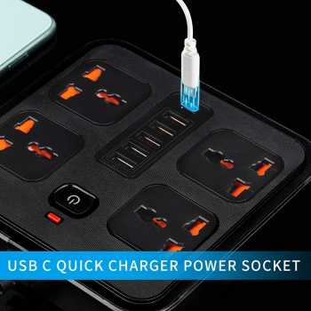 Gambar produk AMJ Stop Kontak 4 Lubang Universal USB EU Plug 10A 250V 3000W 2M - BKL-666