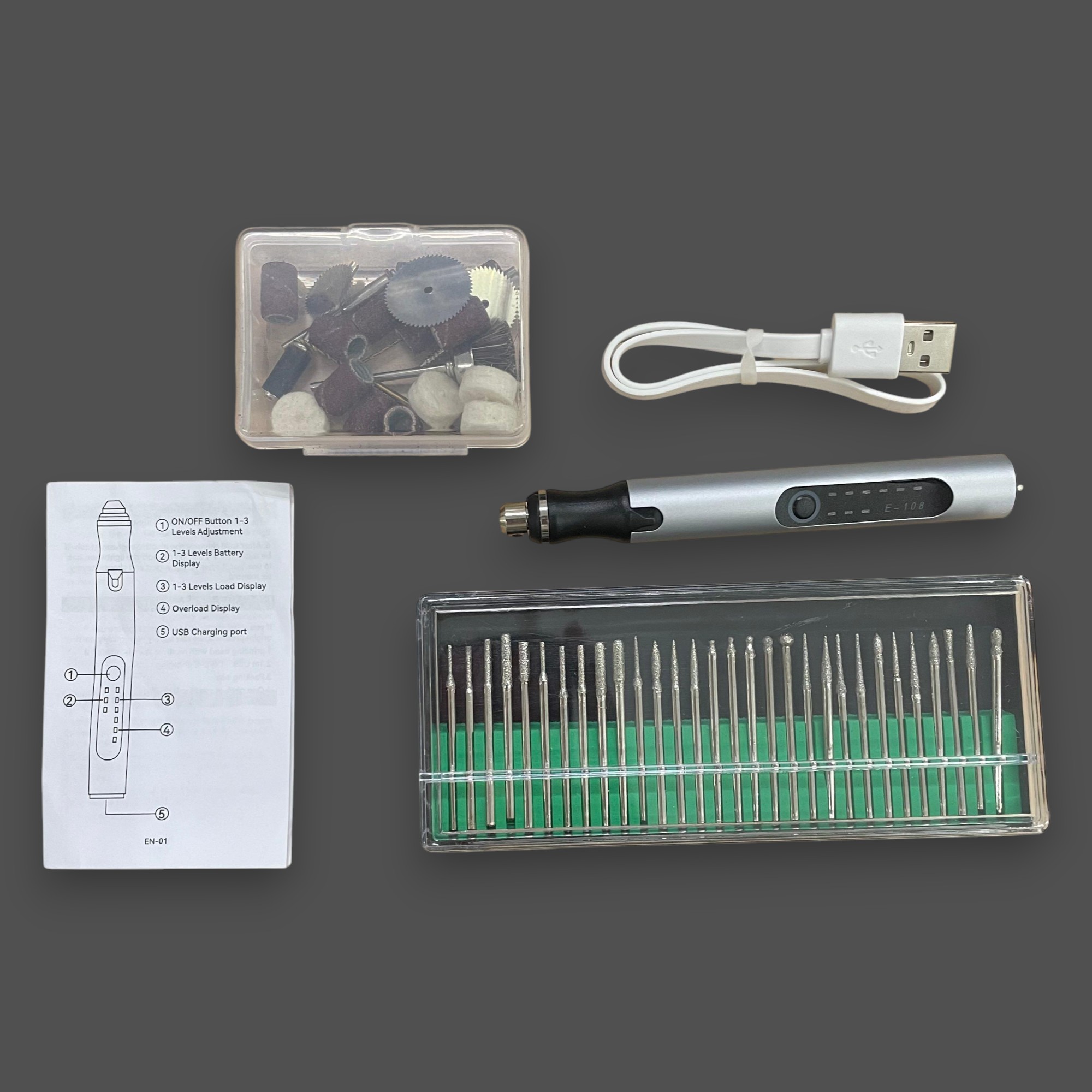Gambar produk FMA Bor Listrik Mini Cordless Rotary Tool Kit USB 18000RPM - E108
