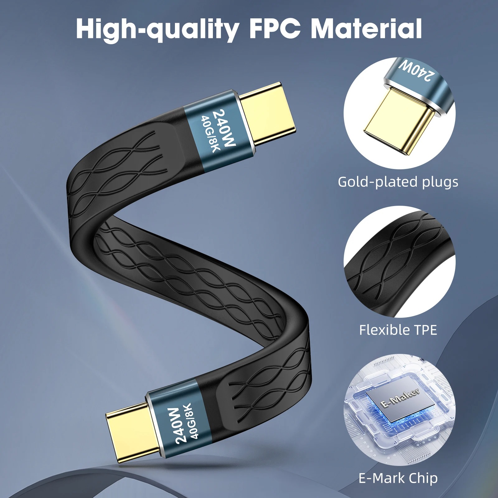 Gambar produk FMA Kabel USB Type C Data Cable Thunderbolt 4/3/PD240W 40Gbps 8K 13cm - FM-U48K
