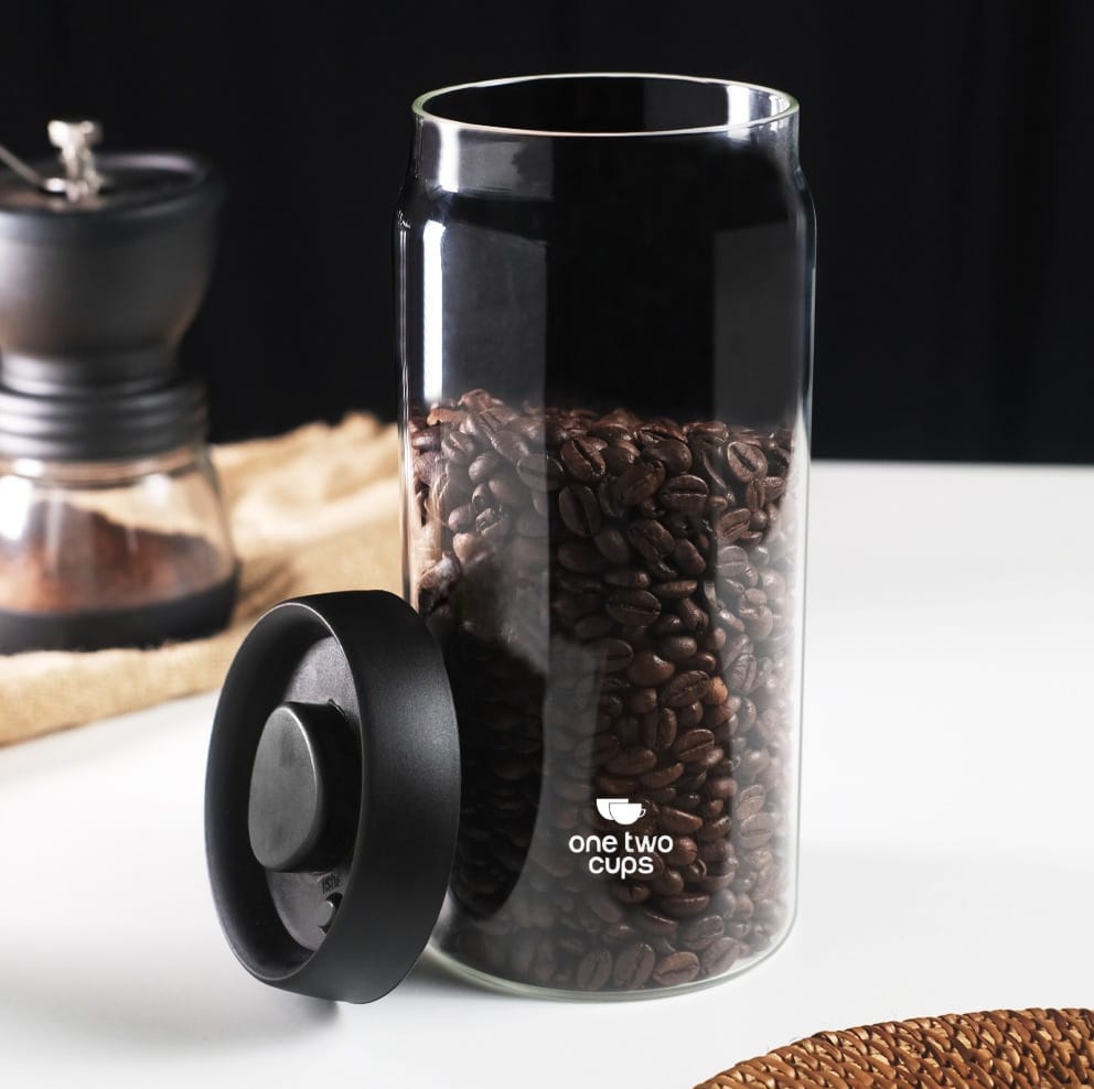 Gambar produk One Two Cups Toples Kaca Penyimpanan Biji Kopi Vacuum Sealed Lid 1.8L - SE41