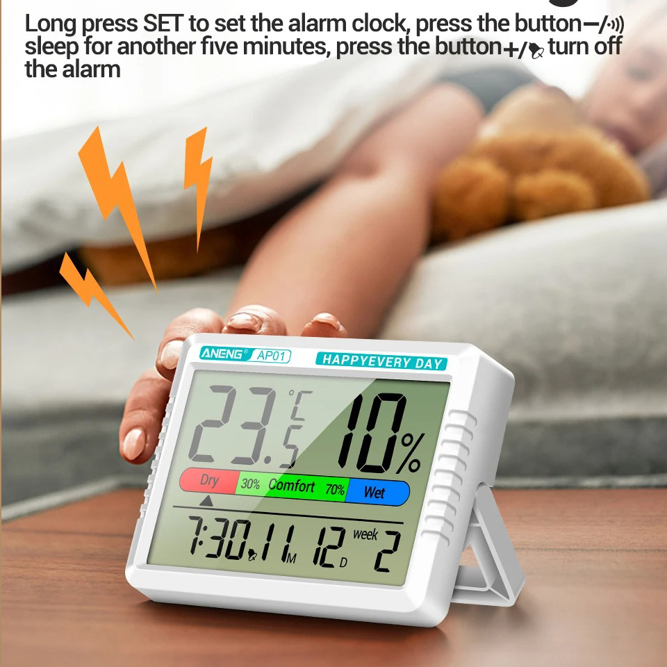 Gambar produk ANENG Termometer Pengukur Suhu Kelembapan Ruangan Hygrometer Clock - AP01