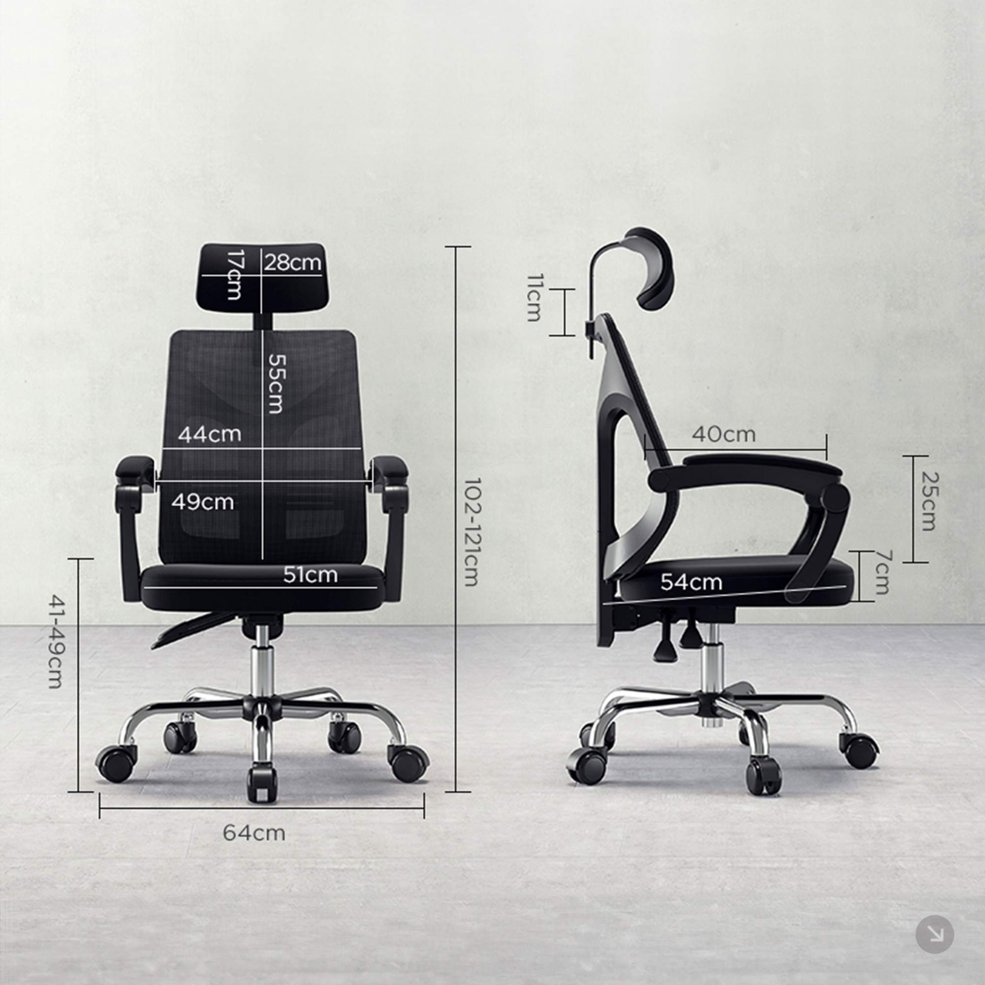 Gambar produk HBADA Kursi Kantor Ergonomic Office Chair Lumbar Support Headrest - HDNY164BM
