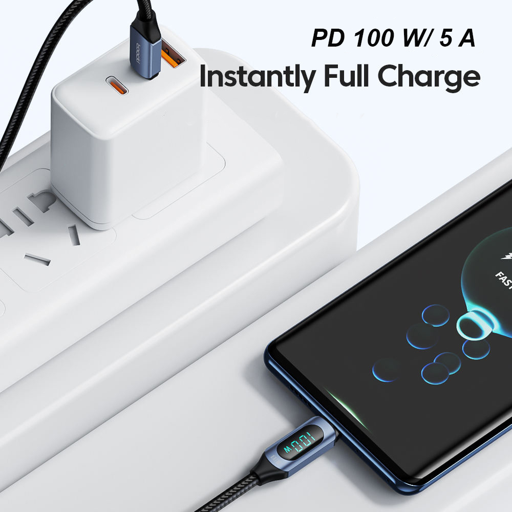Gambar produk Toocki Kabel Data Type-C to Type-C Fast Charging LED Display 5A 100W 1M - TQ-X03