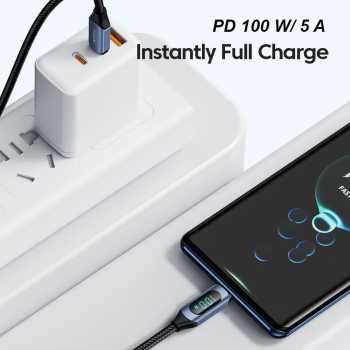 Gambar produk Toocki Kabel Data Type-C to Type-C Fast Charging LED Display 5A 100W 1M - TQ-X03