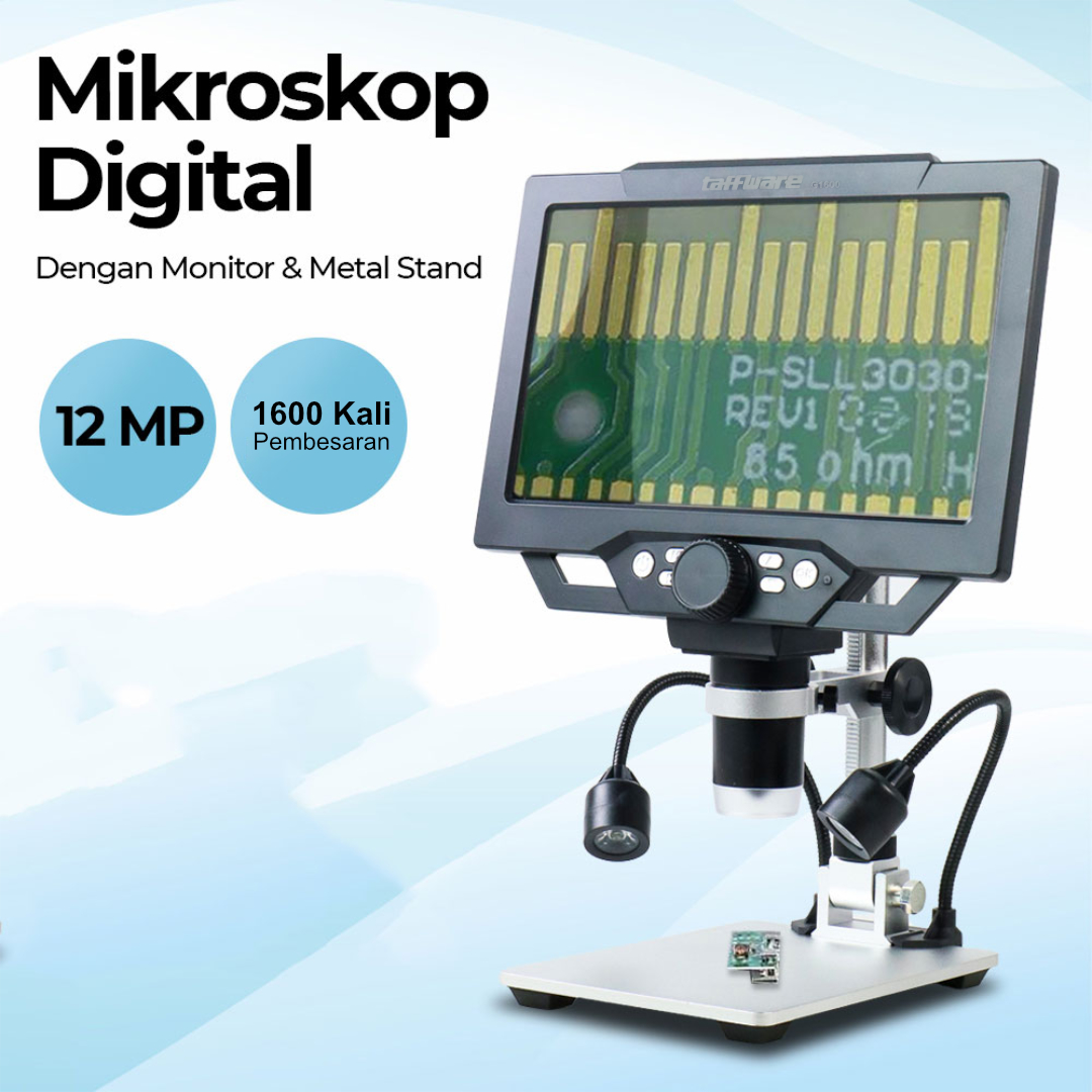Gambar produk Taffware Mikroskop Digital 12MP 1600X dengan Monitor and Metal Stand - G1600