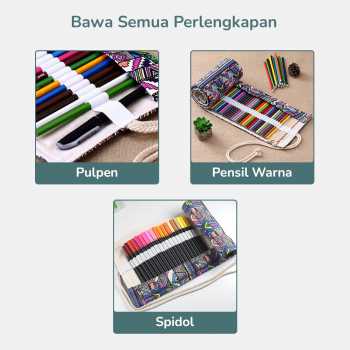 Gambar produk MARCO Bohemian Tas Tempat Pensil Gulung Canvas 48 Slot 20.5x56cm - EN-71