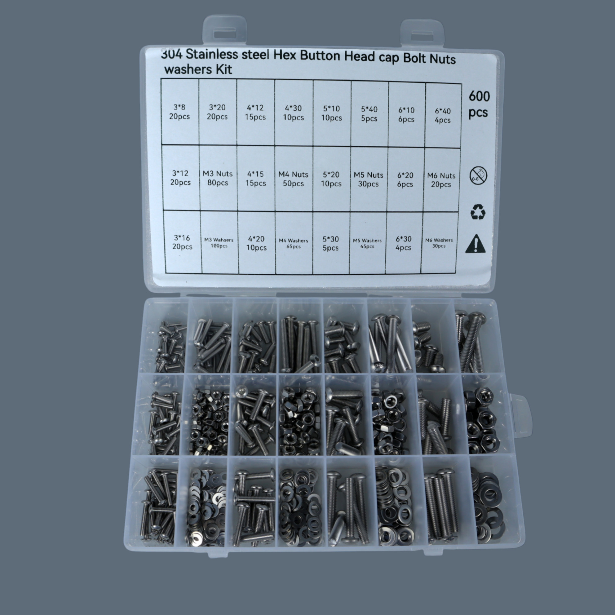 Gambar produk SANJODS Baut Set Screw Bolt Nuts Assortment Kit M3 M4 M5 M6 600PCS - SA6