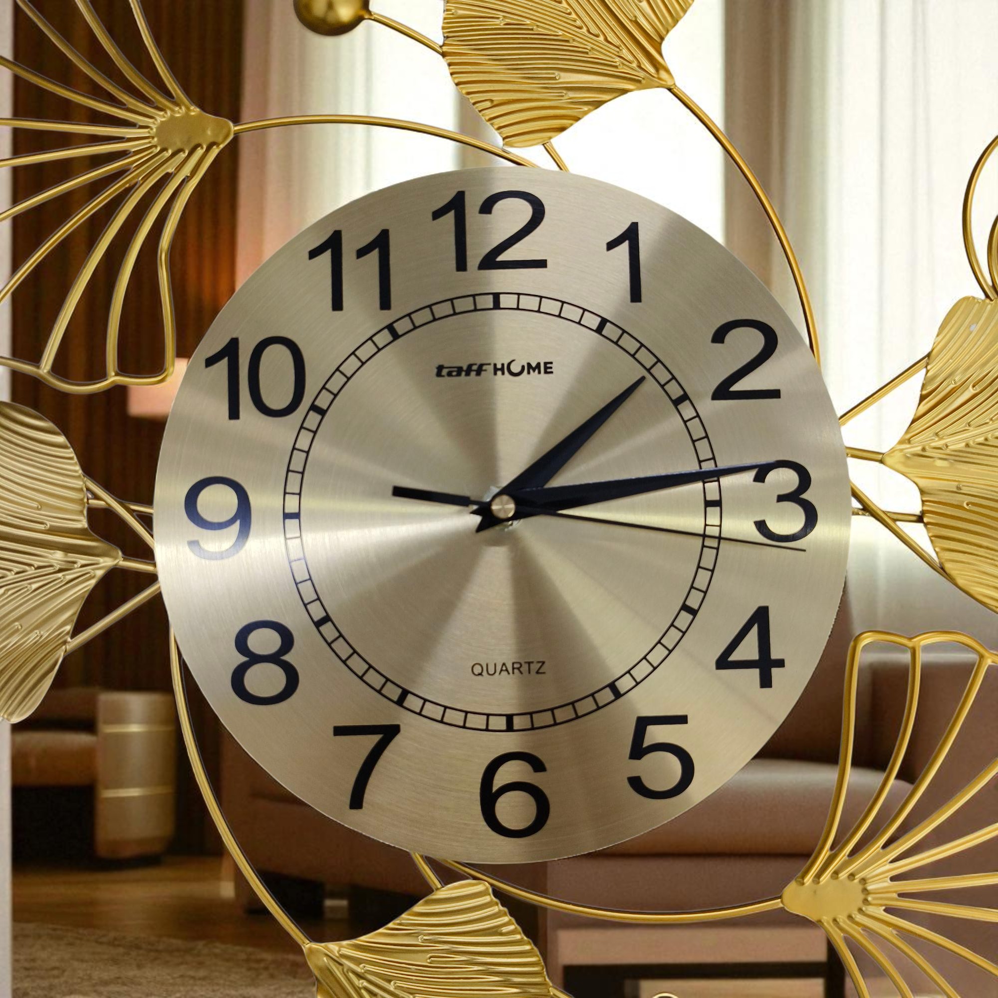Gambar produk TaffHOME Jam Dinding Besi Elegan Ginkgo Biloba Silent Movement 91cm - 2221JH