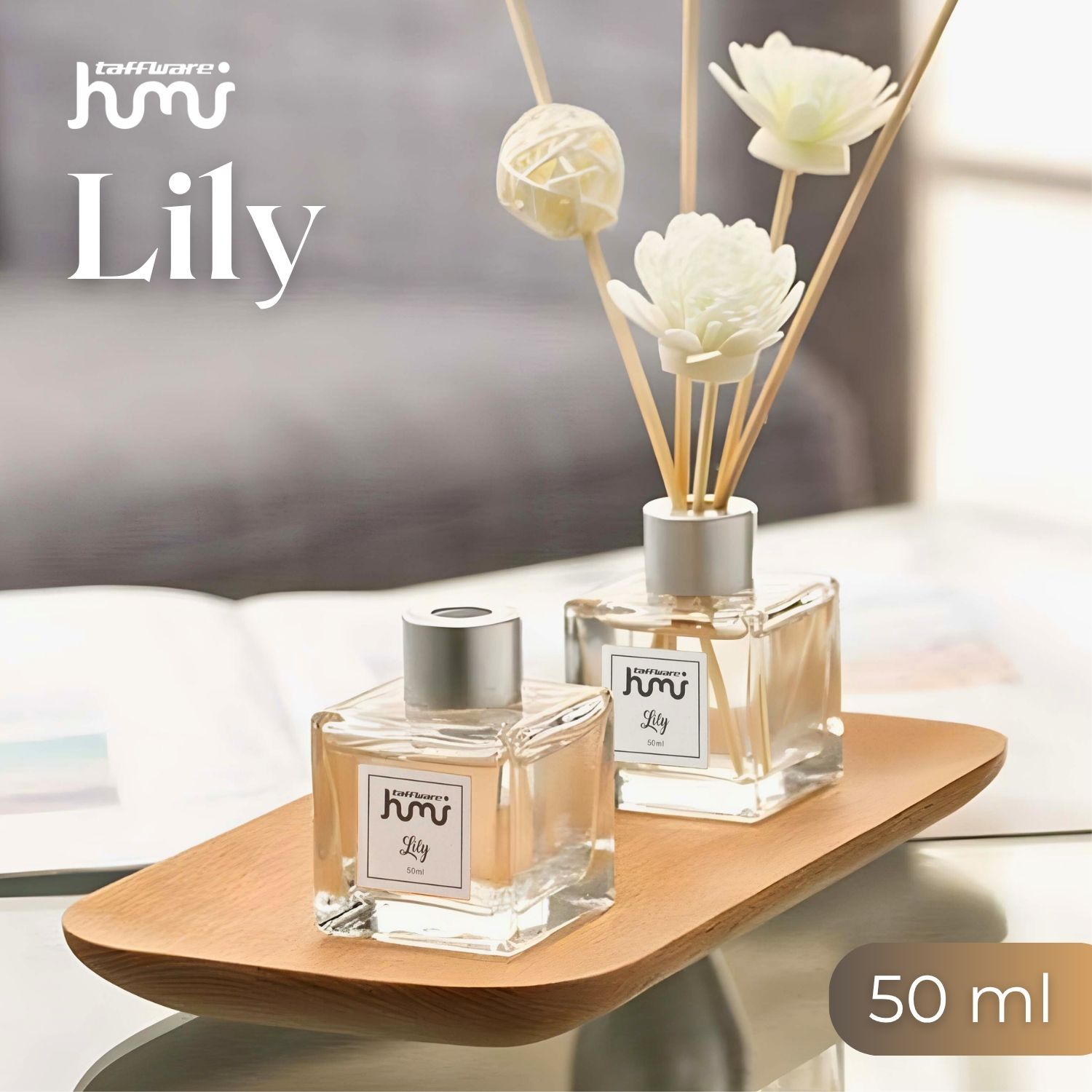 Gambar produk Taffware HUMI Pengharum Ruangan Reed Diffuser with Rattan Sticks 50ml Lily - DF-099
