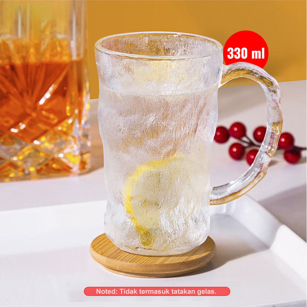 Gambar produk Qianli Gelas Kaca Tea Soda Glass Ice Glacier Hammer Pattern 330ml - ZB129