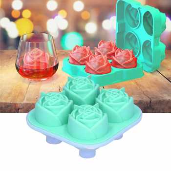 Gambar produk KoMall Cetakan Es Batu Silikon Mawar 4 Grid Ice Cube Mold - K400