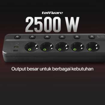 Gambar produk Taffware Stop Kontak 5 Lubang USB Type C EU Plug 10A 110-250V 2500W - QL-1098U