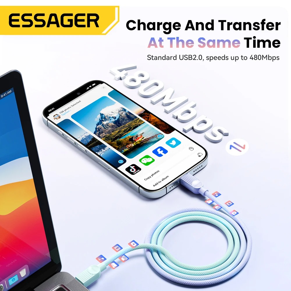 Gambar produk ESSAGER Kabel Data Type C to Lightning Fast Charging Braided 29W 2M - ES-X73