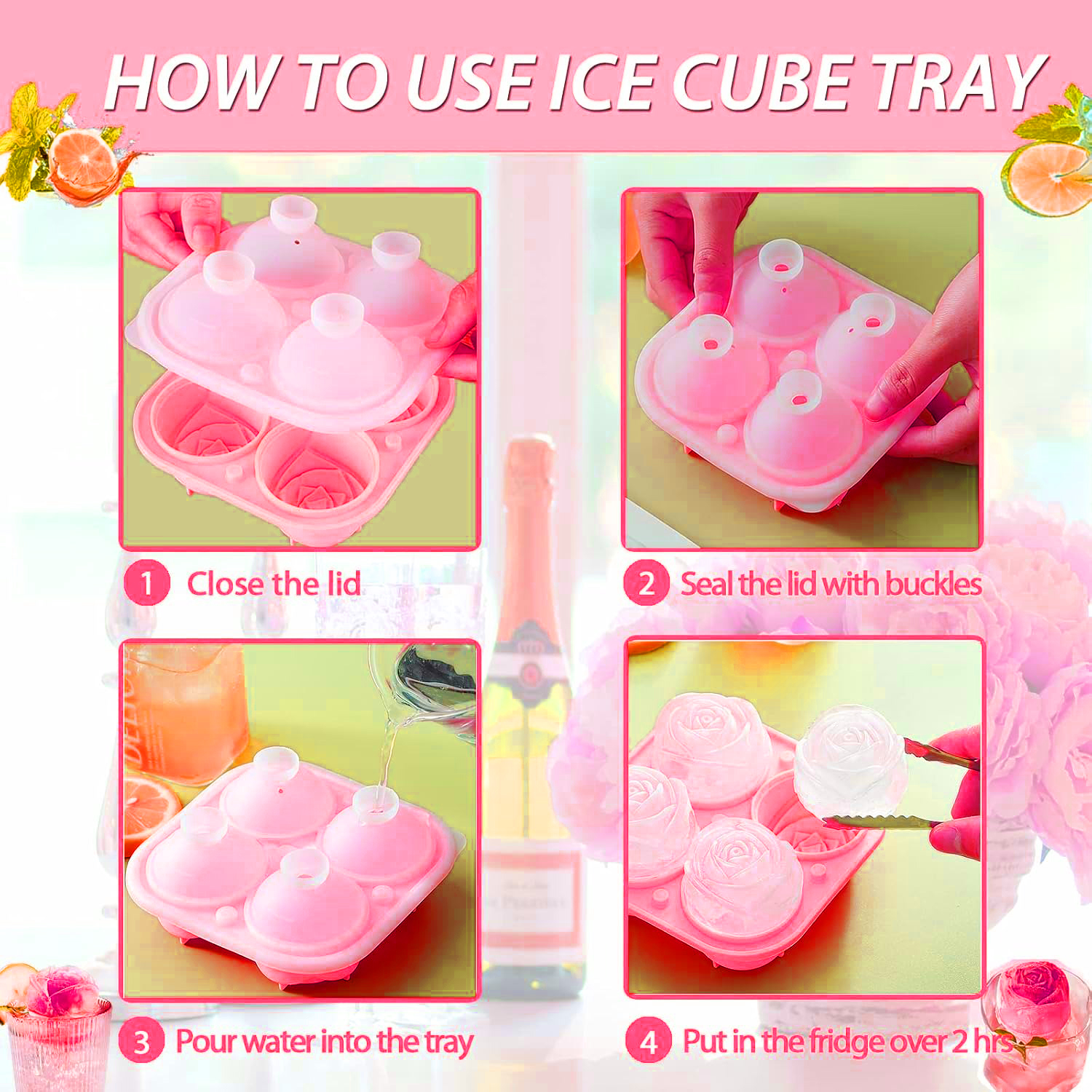 Gambar produk FRD Cetakan Es Batu Silikon Mawar 4 Grid Ice Cube Mold - F-10