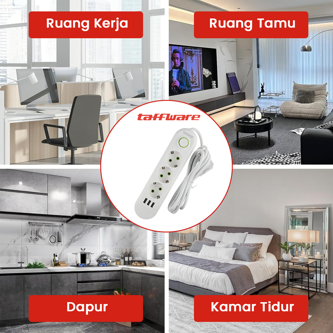 Gambar produk Taffware Stop Kontak USB Port EU Plug 10A 110-250V 2500W 3 Lubang - QL-1071U / QL-1072U