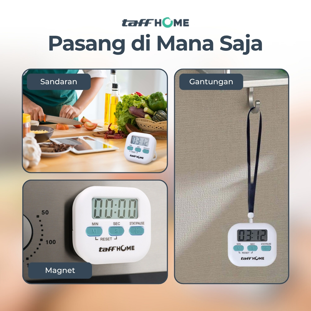 Gambar produk TaffHOME Timer Masak Dapur Magnetic Stopwatch Kitchen Countdown Clock - JS-113