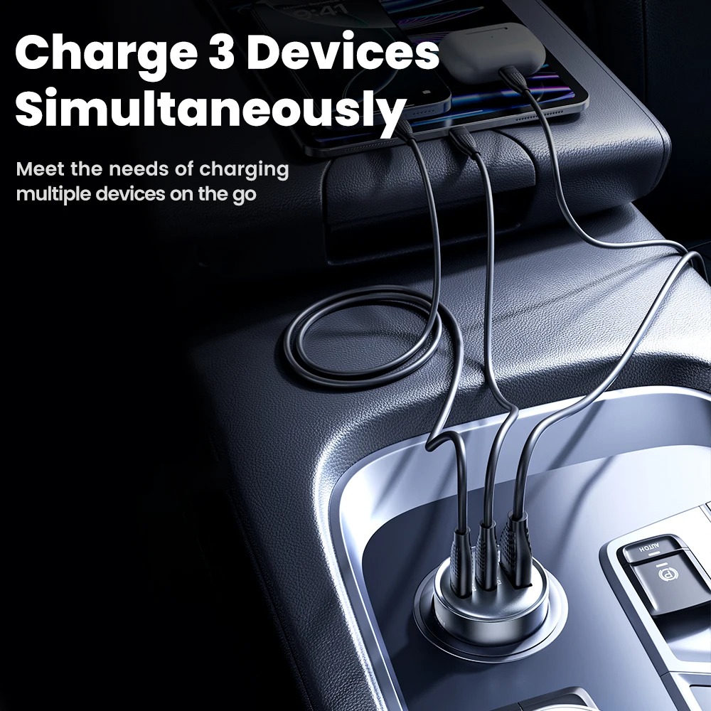 Gambar produk Toocki Car Charger Mobil Fast Charging 3 Port 12-24V C 65W - TQ-CC45