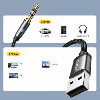 Gambar produk ESSAGER Kabel AUX 3.5mm Audio HiFi Premium Chip Braided 1M USB A - ES-YP22
