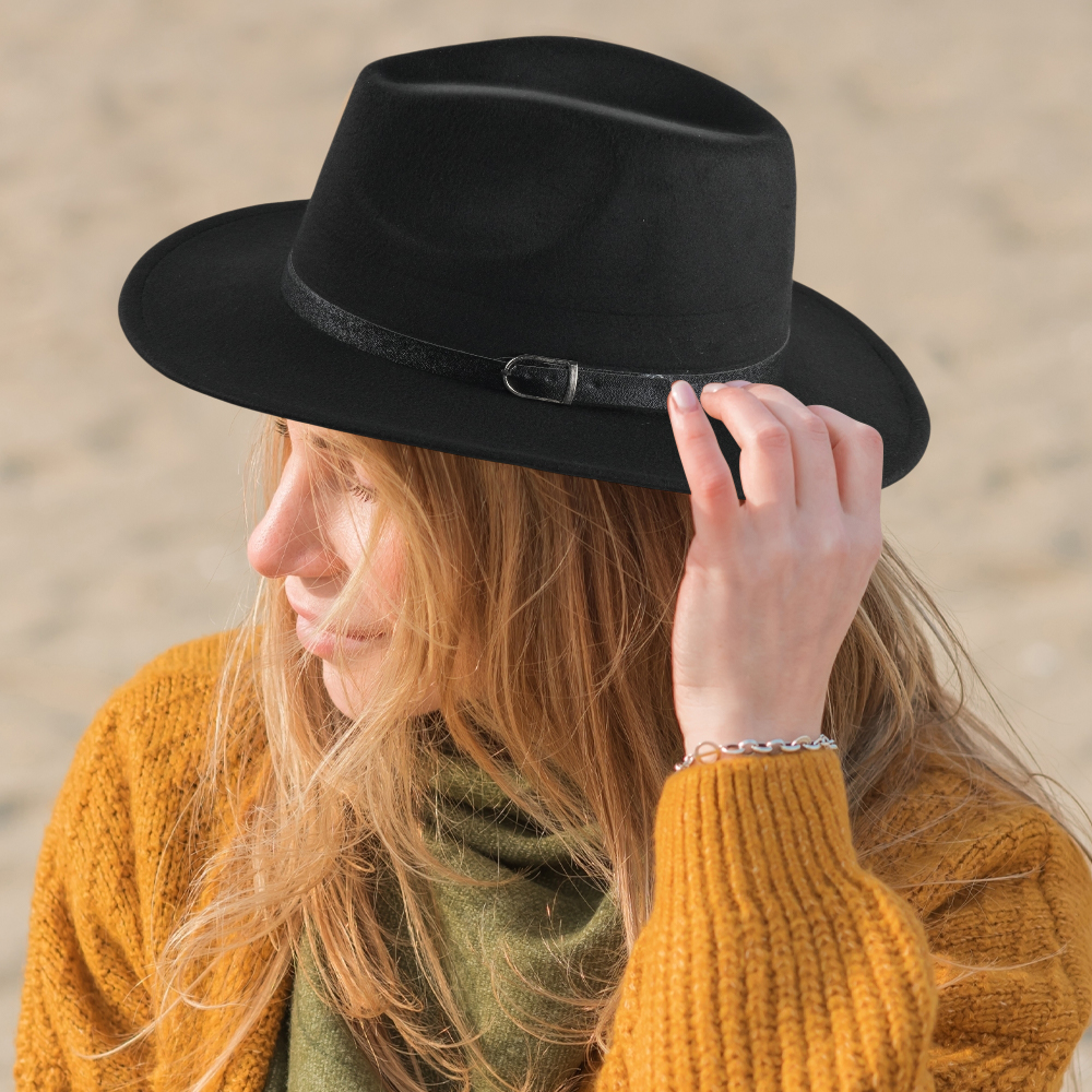 Gambar produk JIANGXIHUITIAN Topi Fedora Panama Laken Hat Jazz Classic Vintage - FS-219