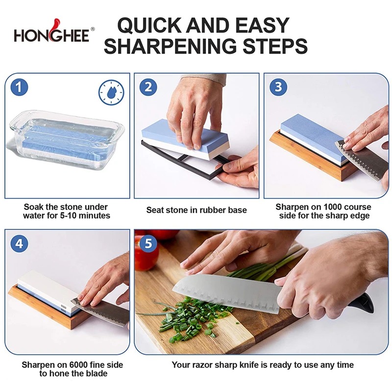 Gambar produk Honghee Batu Asah Pisau Whetstone Knife Sharpener 2 Side 1000/6000 - H16