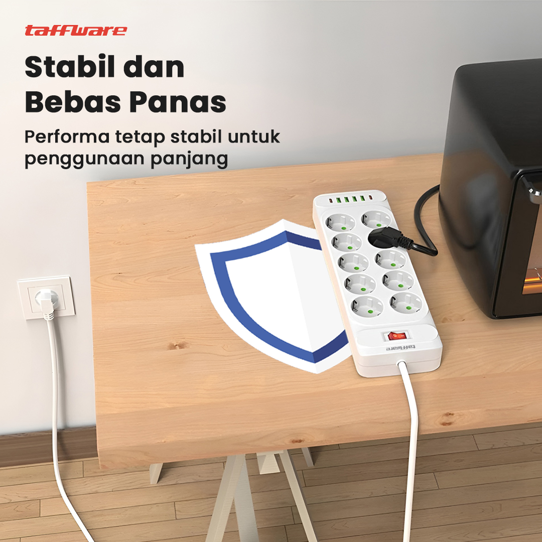 Gambar produk Taffware Stop Kontak USB Type C EU Plug 10A 110-250V 2500W 10 Lubang - QL-1077U / QL-1078U