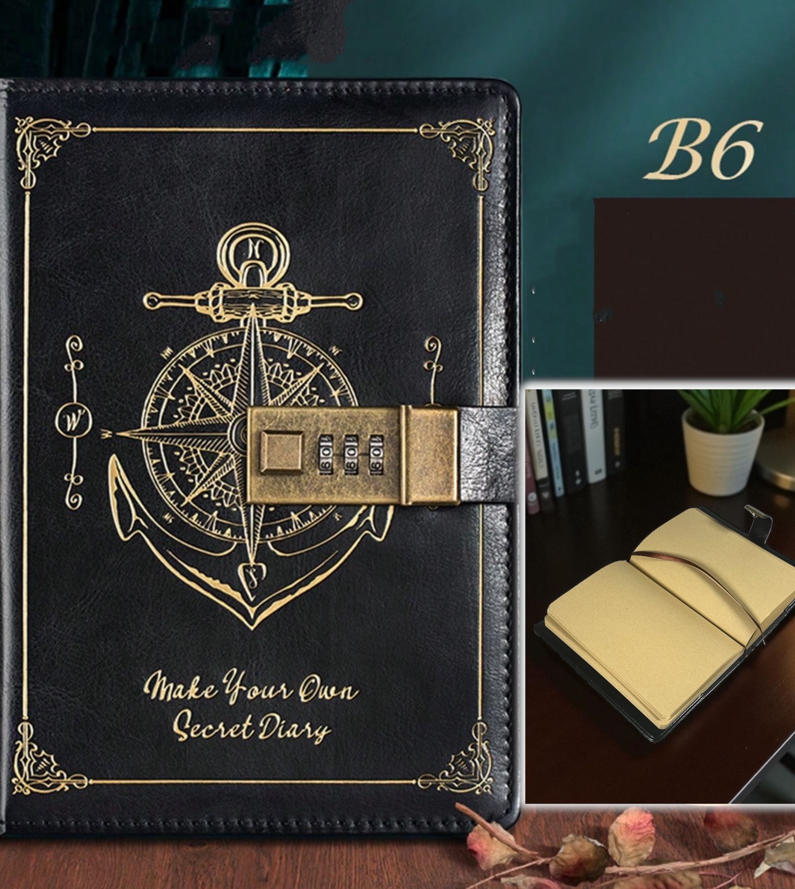Gambar produk Pirates Buku Jurnal Leather Vintage B6 200 Halaman Grid with Lock - INU148