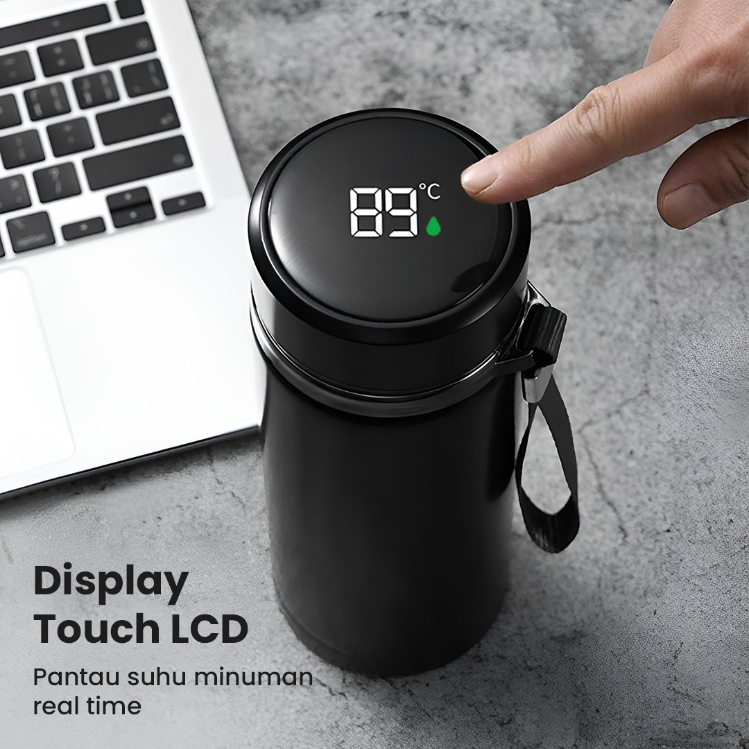 Gambar produk MACIN Botol Minum Termos Penyaring Teh Termometer Suhu Air 500ml - MA92