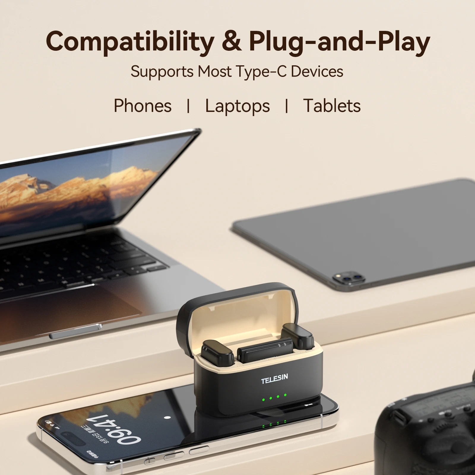 Gambar produk TELESIN Mikrofon Wireless Lavalier Bluetooth Microphone Clip Type C - P5-MCP-01