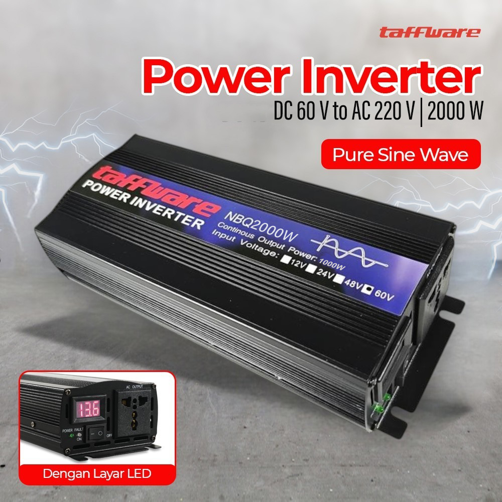 Gambar produk Taffware Power Inverter Mobil Pure Sine Wave DC 60V to AC 220V 2000W - NBQ2000W