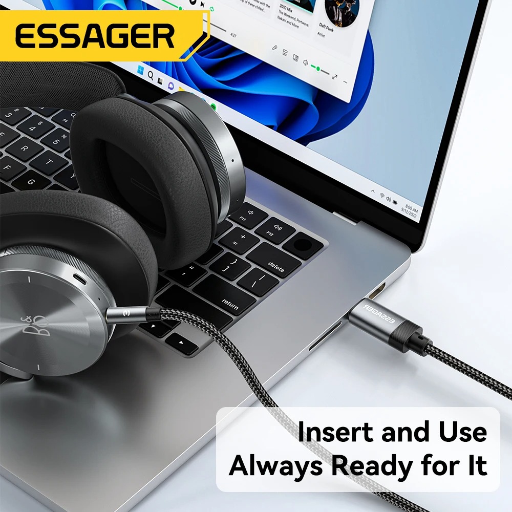 Gambar produk ESSAGER Kabel AUX 3.5mm Audio HiFi Premium Chip Braided 1M USB A - ES-YP22