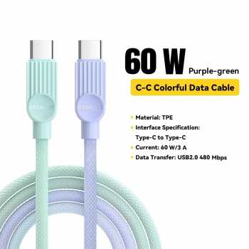 Gambar produk ESSAGER Kabel Data Type C to Type C PD Fast Charging Braided 3A 60W 1M - ES-X73