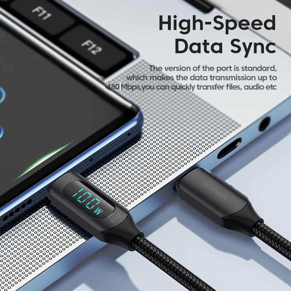 Gambar produk Toocki Kabel Data Type-C to Type-C Fast Charging LED Display 5A 100W 1M - TQ-X03