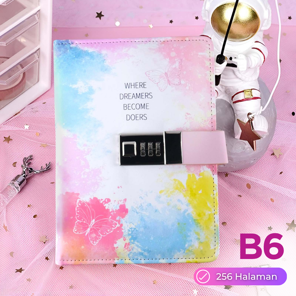 Gambar produk JIALILI Buku Diary Notebook Catatan Jurnal B6 256 Halaman with Lock Butterfly - F-5