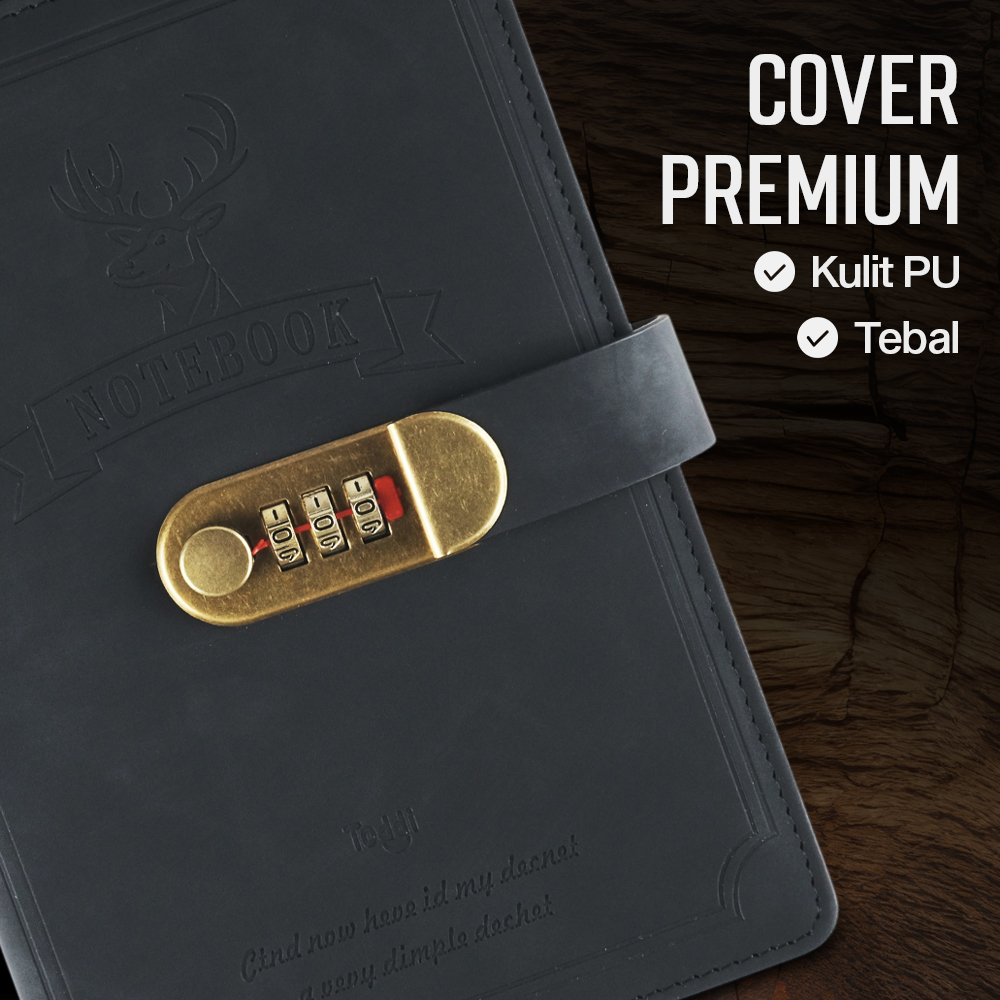 Gambar produk Toddi Buku Jurnal Leather Notebook Diary 80GSM 265 Halaman with Lock - TD-A5