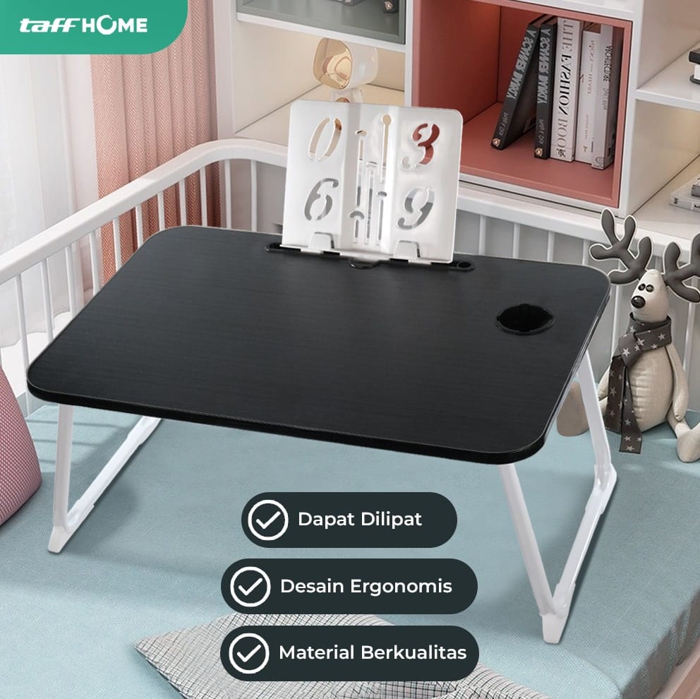 Gambar produk TaffHOME Meja Lipat Laptop Foldable Bed Table with Drawer Cup Holder 70x48cm - BO-67