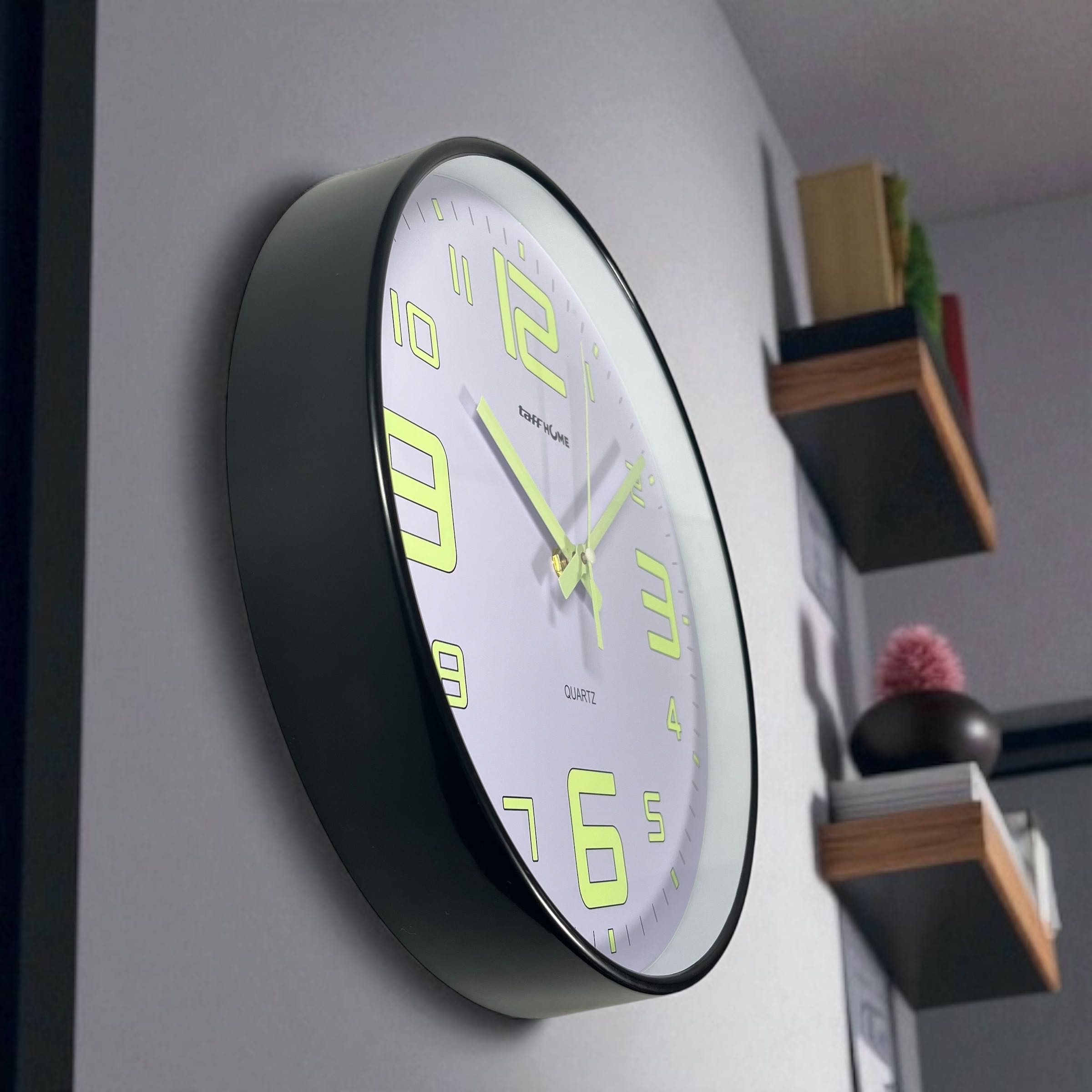 Gambar produk TaffHOME Jam Dinding Quartz Luminous Glow in The Dark Large Font 30cm - INU6