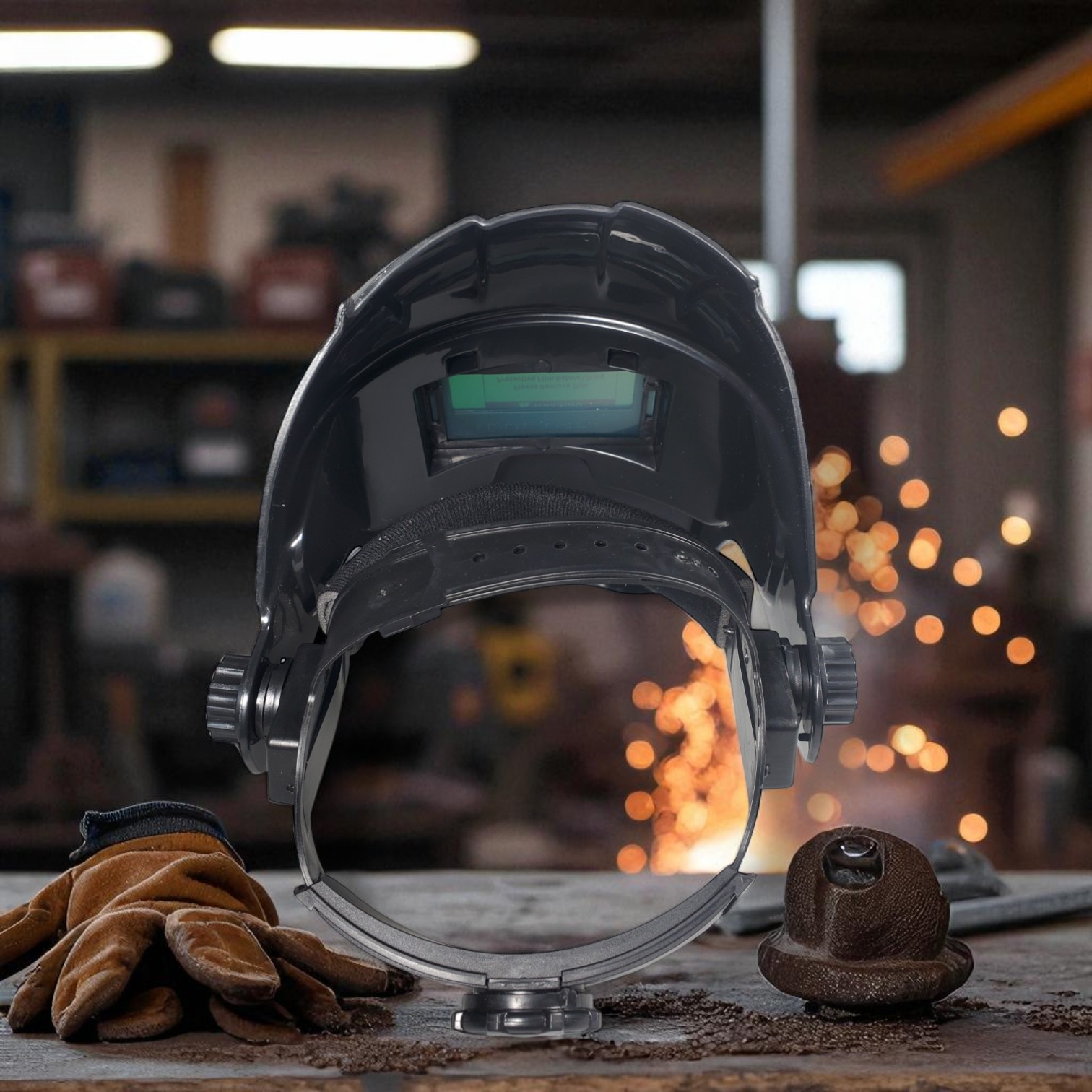 Gambar produk PLASHMA Helm Las Otomatis Red Light Lens Auto Dimming Welding Mask - P20
