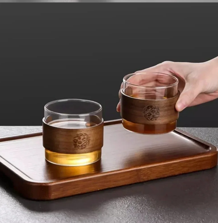 Gambar produk LIONS Gelas Teh Kopi Glass Tea Cup Borosilicate With Wooden Ring 200ml - LU2